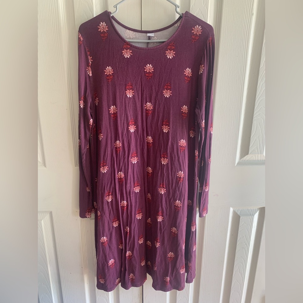 Women's Large Old navy purple Floral Long Sleeve Stretchy Knee Length Dress